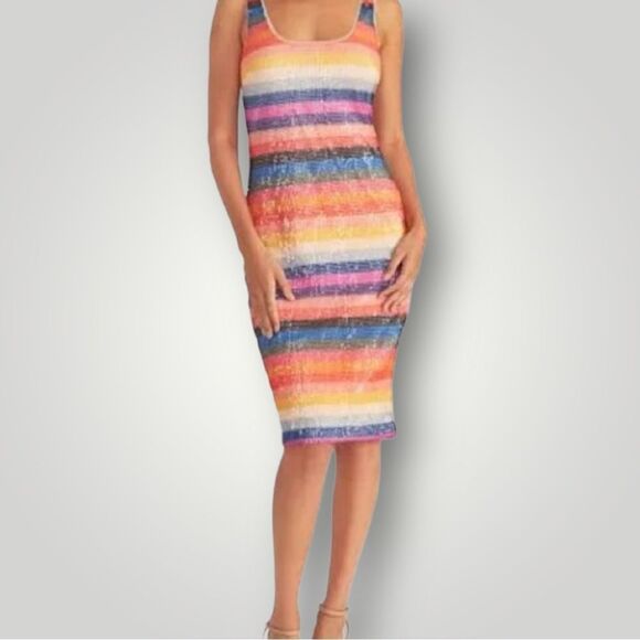 🔥🔥🔥Midnight Doll Striped Sequin Sheath Size 1 - Picture 3 of 9